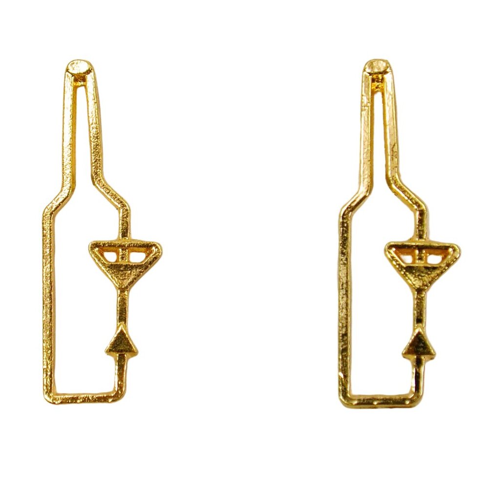 Wine bottle and glass fashion earrings designed in a gold plated finish.